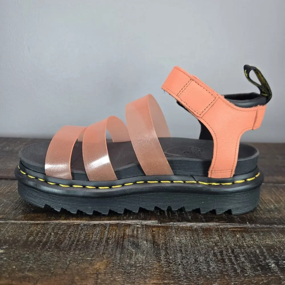 NEW Dr Martens Blaire Jelly Platform Sandals Womens 6 Leather Shoes Pink Coral